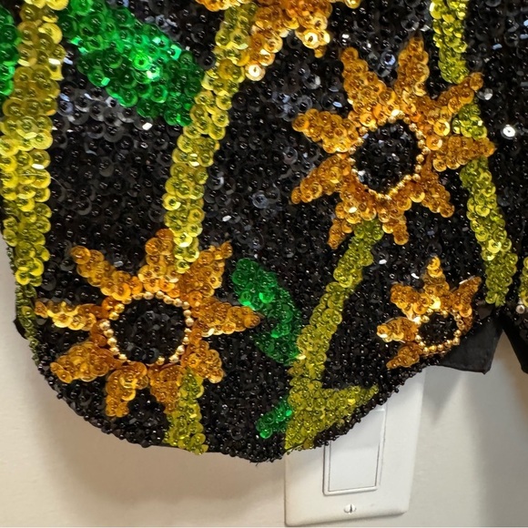 Vintage Sequined Sunflower Boho Hippie Vest 90s Floral Feminine Size Small - Picture 8 of 13